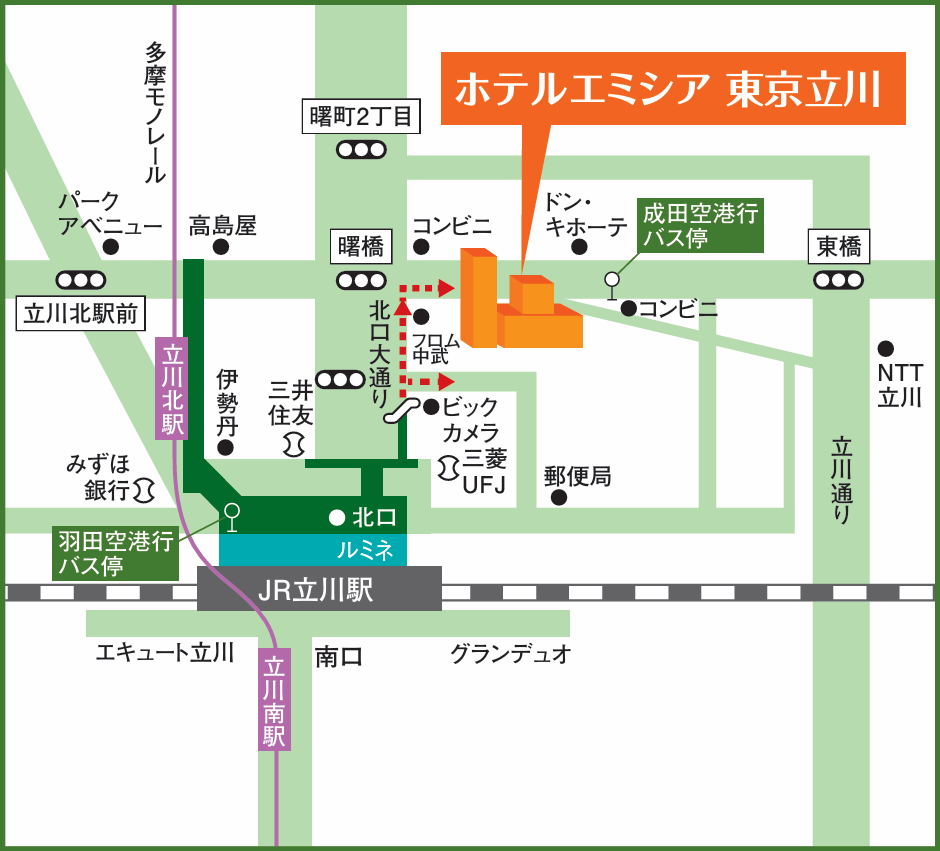 ホテルエミシア東京立川の地図